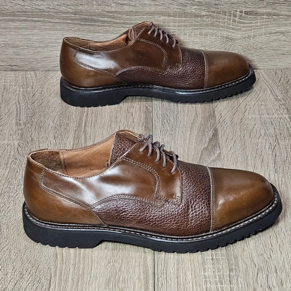 Florsheim FLS Mens Brown Leather Cap Toe Lug Sole Derby Shoes 73197 Size 7.5 M